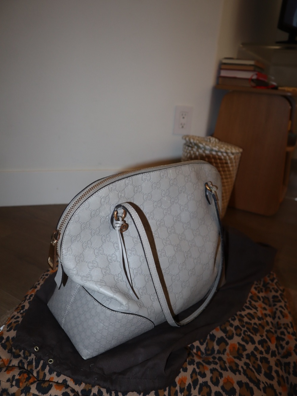 Gucci White Monogram Leather Shoulder Bag